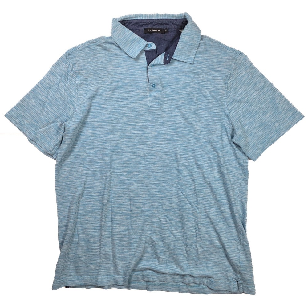 Bugatchi Uomo Two Tone Ice‎ Blue 1/4 Button S/S Pima Cotton Polo Men's Size XL